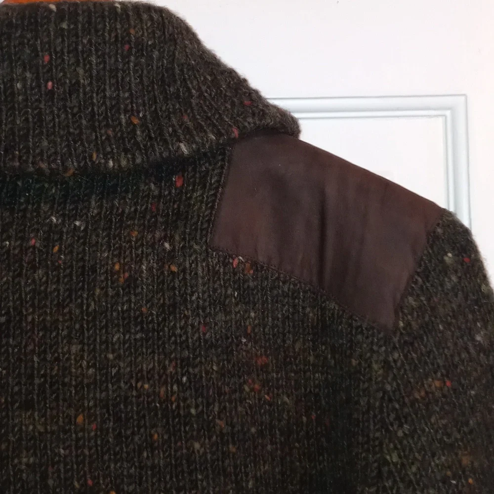 🍁VERY RARE/VTG Polo Ralph Lauren🍁 - Shawl Collar Wool Sweater Leather Details